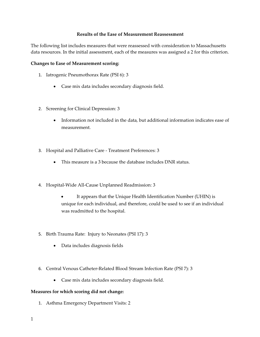 Results of the Ease of Measurement Reassessment