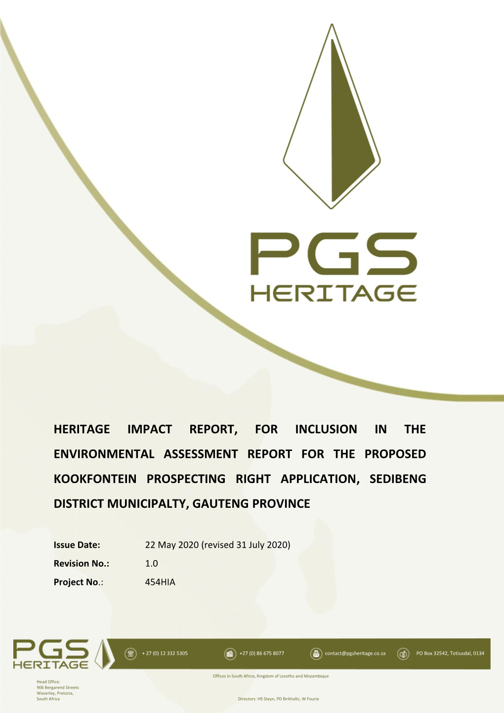 Heritage Impact Report, for Inclusion in The