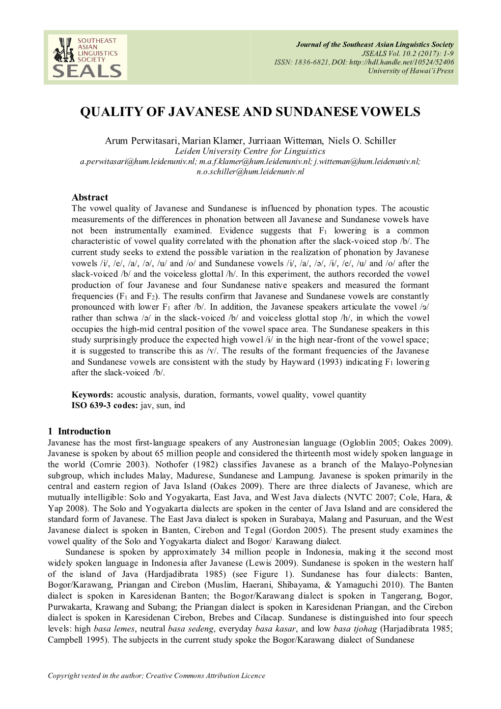 Quality of Javanese and Sundanese Vowels