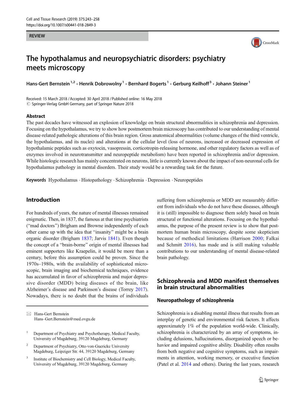 The Hypothalamus and Neuropsychiatric Disorders: Psychiatry Meets Microscopy