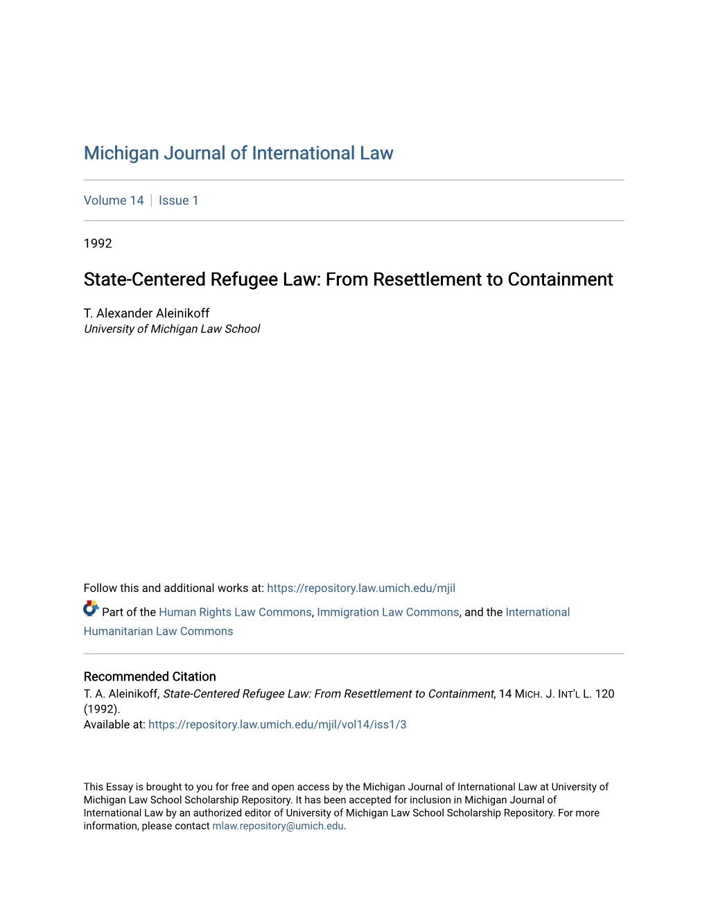State-Centered Refugee Law: from Resettlement to Containment