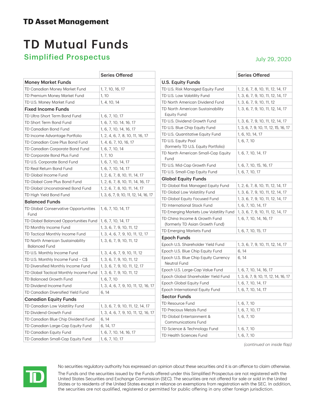 TD Mutual Funds Simplified Prospectus July 29, 2020