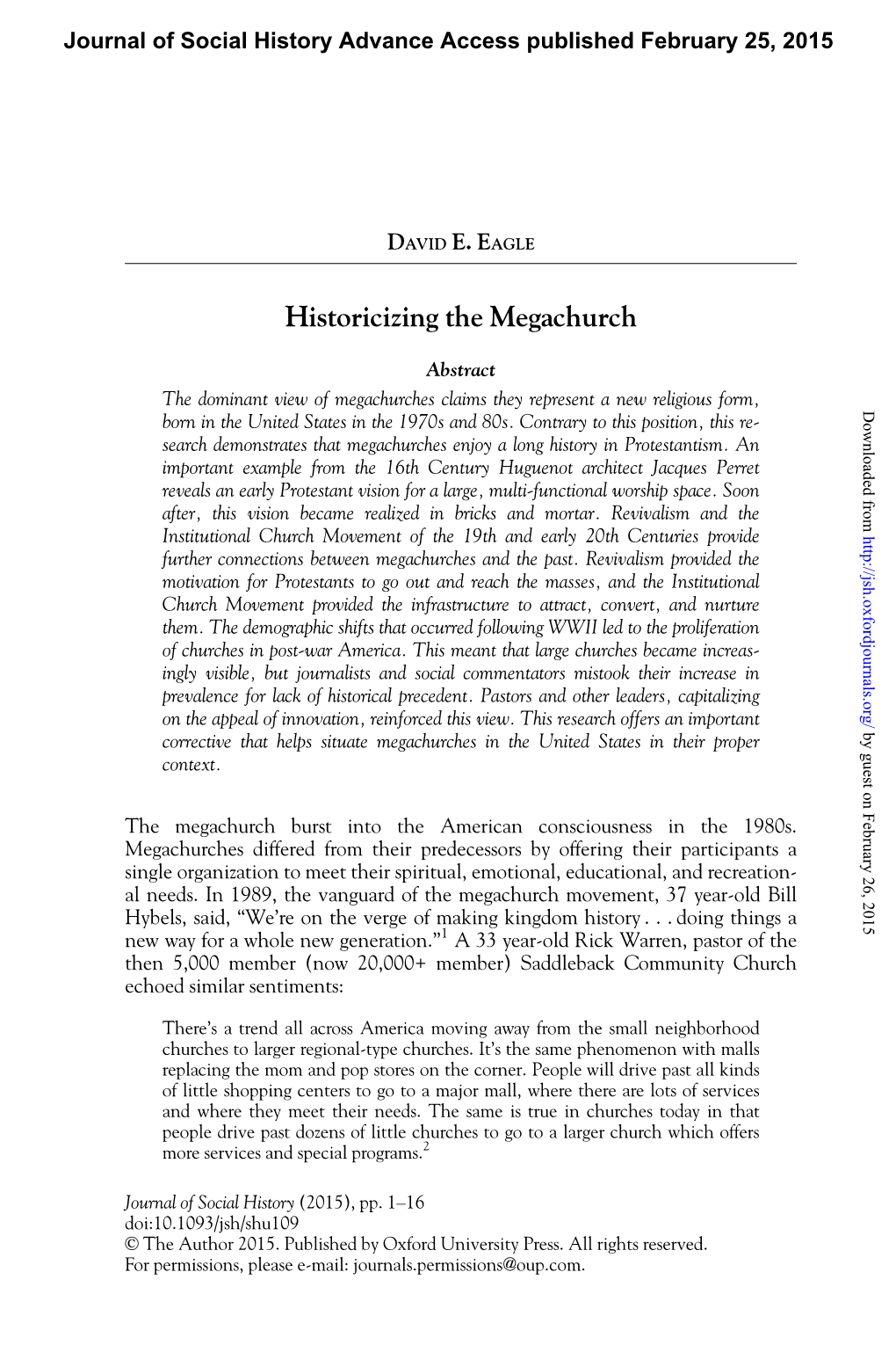 Historicizing the Megachurch