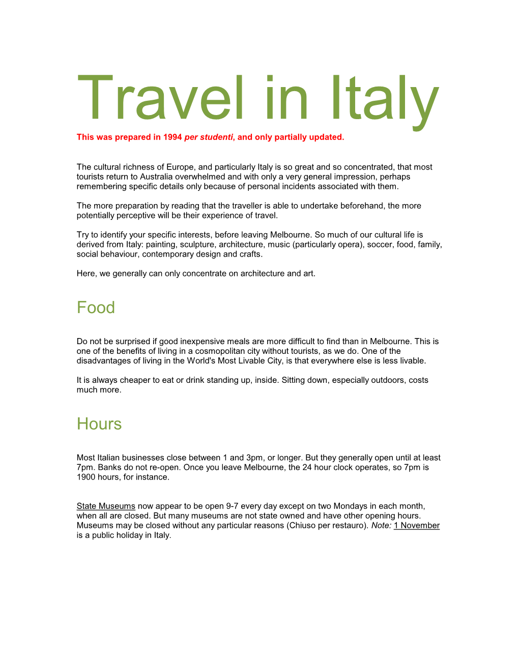 Travel in Italy