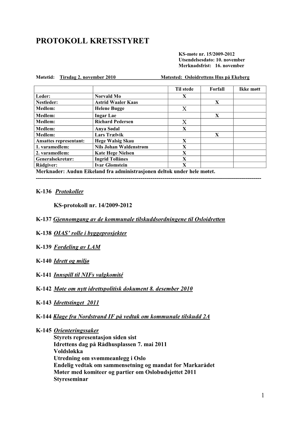 Protokoll Kretsstyret