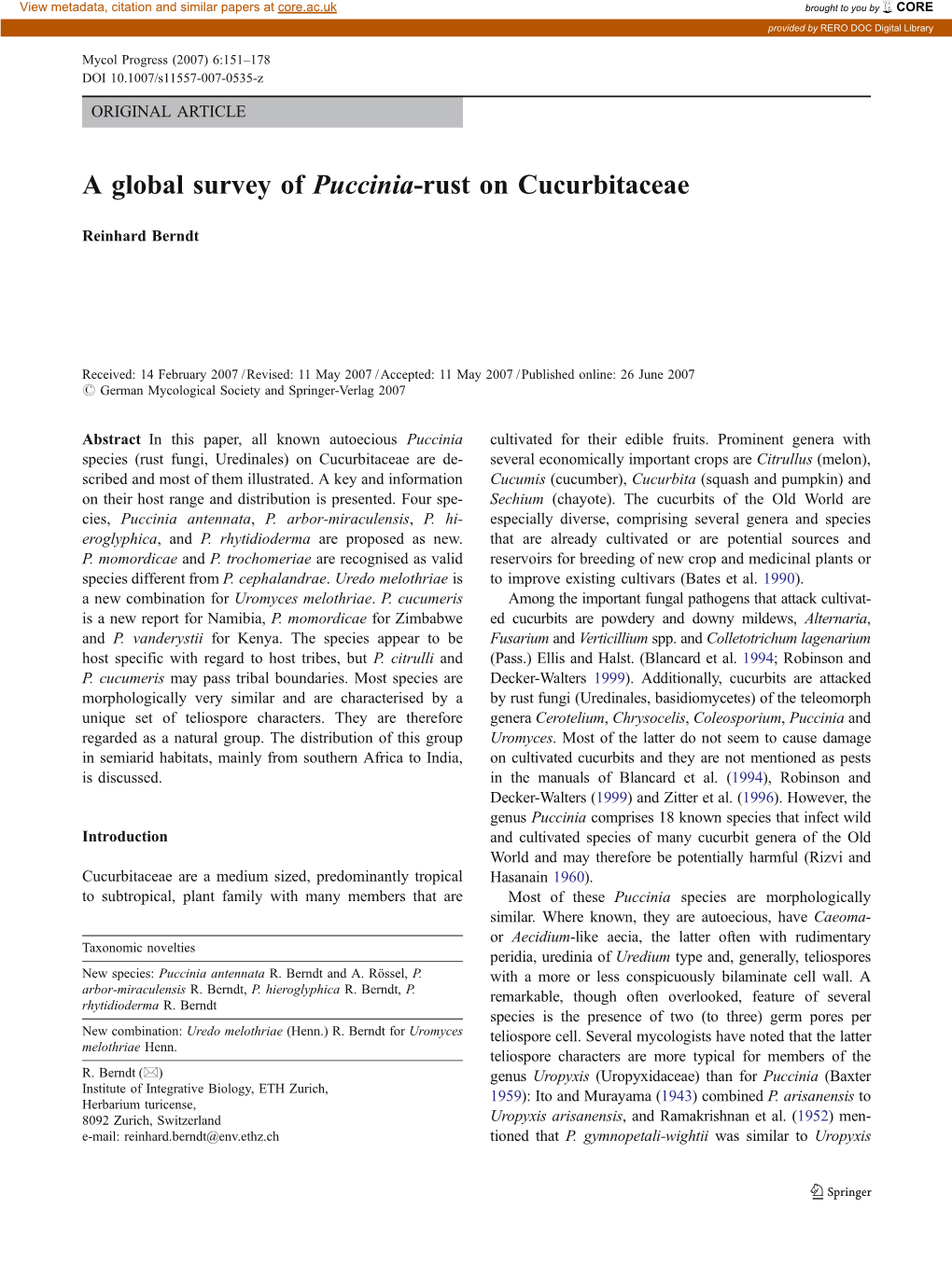 A Global Survey of Puccinia-Rust on Cucurbitaceae