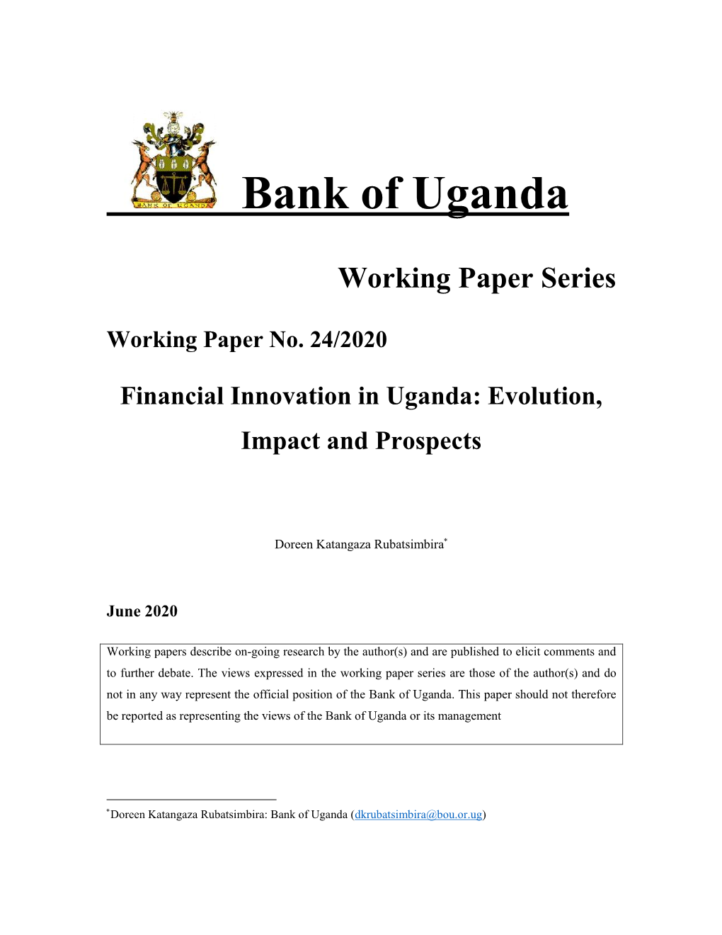 Financial Innovation in Uganda: Evolution