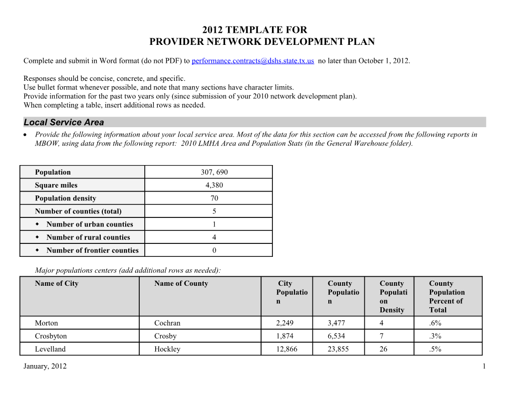 Provider Network Development Plan