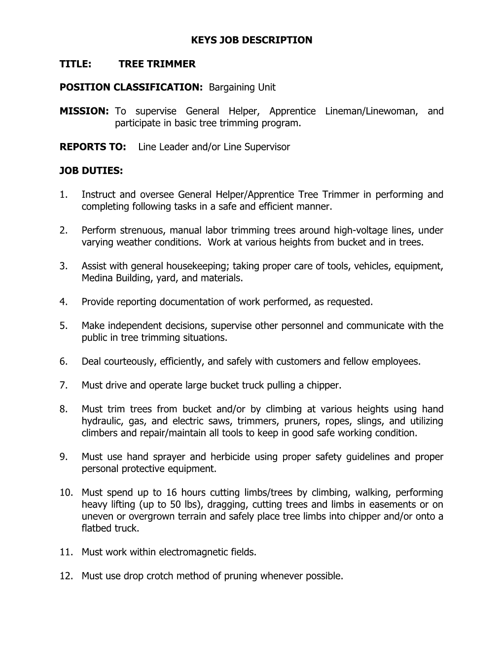 POSITION CLASSIFICATION: Bargaining Unit