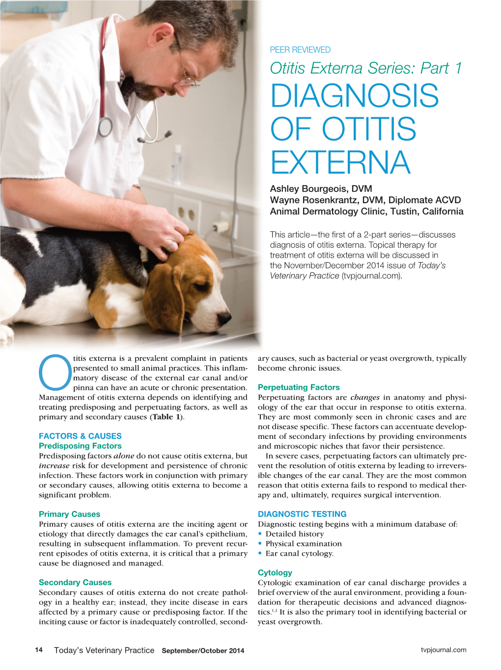 DIAGNOSIS of OTITIS EXTERNA Ashley Bourgeois, Dvm Wayne Rosenkrantz, Dvm, Diplomate ACVD Animal Dermatology Clinic, Tustin, California