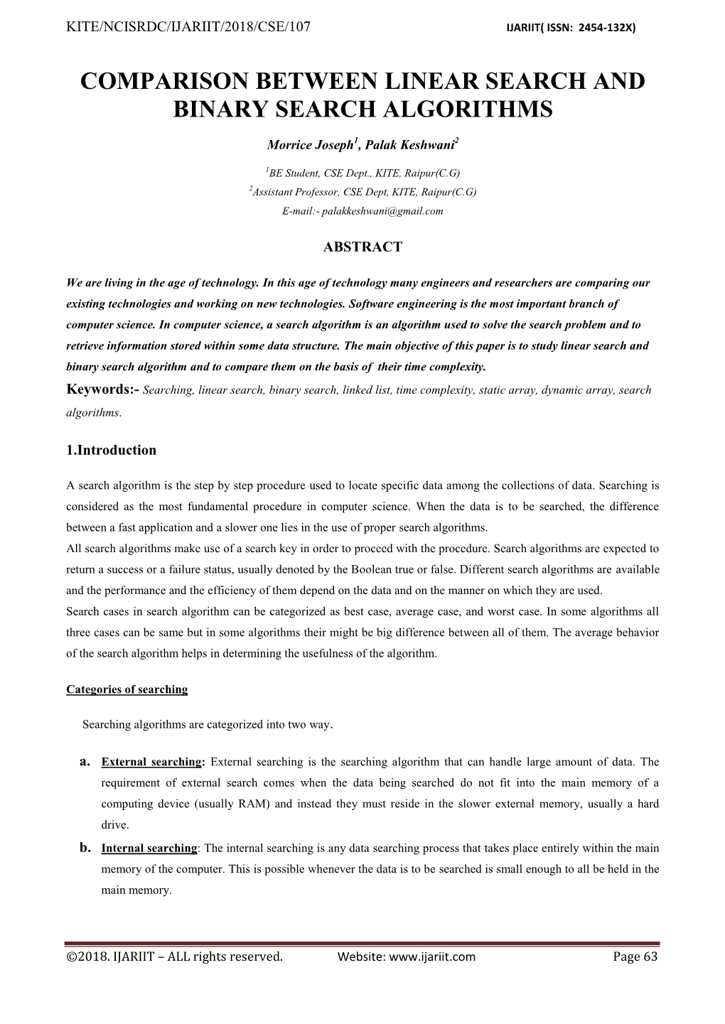 Comparison Between Linear Search and Binary Search Algorithms