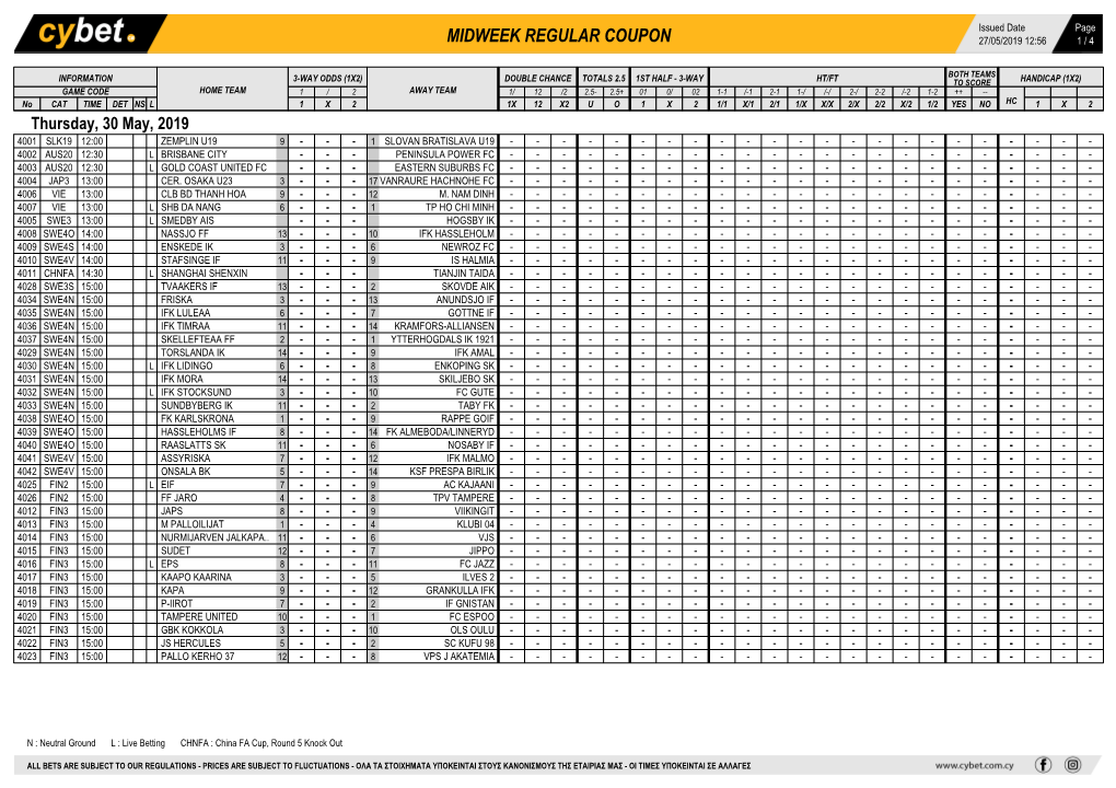 Midweek Regular Coupon 27/05/2019 12:56 1 / 4