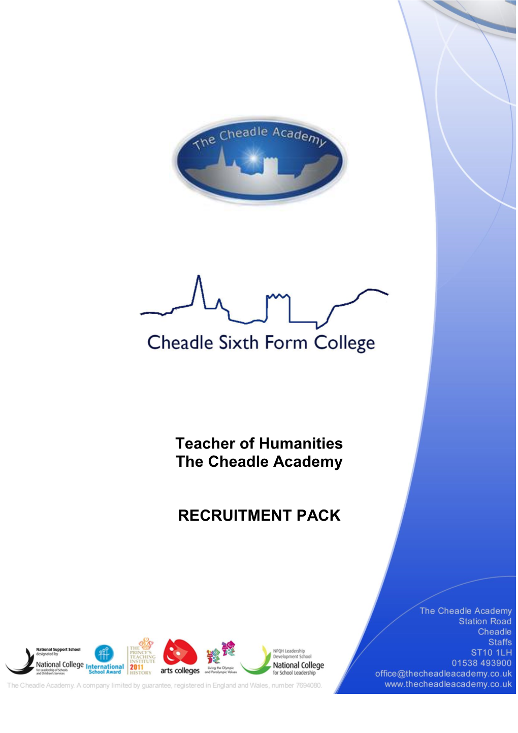 Teacher of Humanities the Cheadle Academy RECRUITMENT PACK