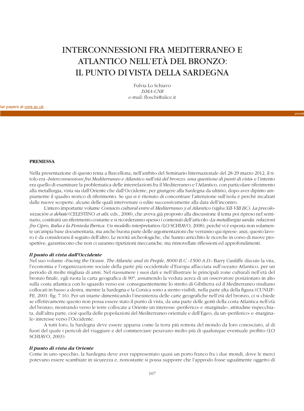 Interconnessioni Fra Mediterraneo E Atlantico Nell'età Del Bronzo