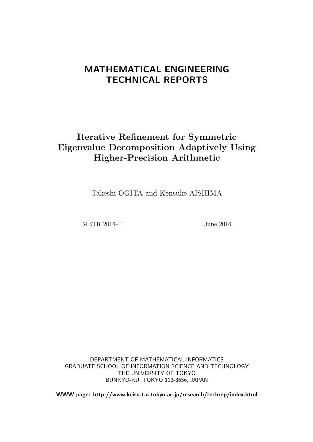 MATHEMATICAL ENGINEERING TECHNICAL REPORTS Iterative