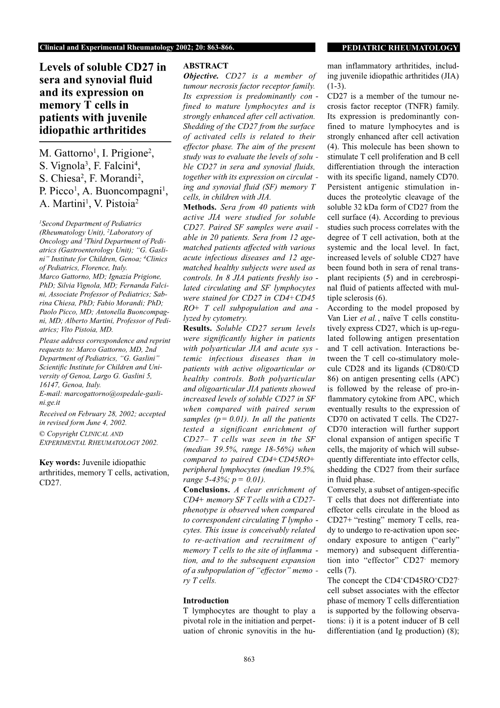 Levels of Soluble CD27 in Sera and Synovial Fluid and Its Expression On