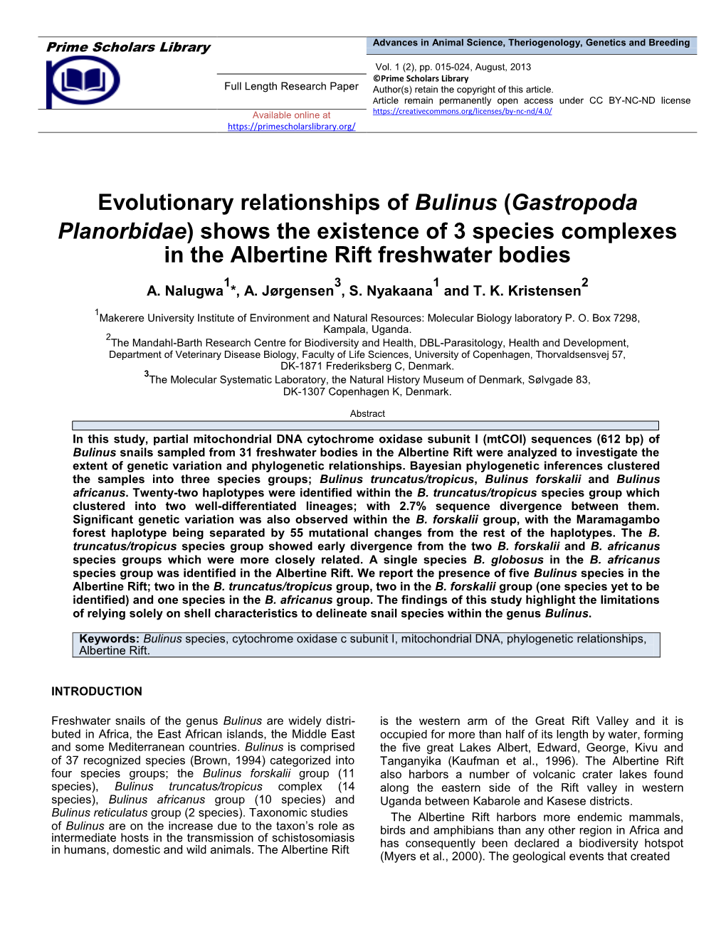 Evolutionary Relationships of Bulinus (Gastropoda Planorbidae) Shows