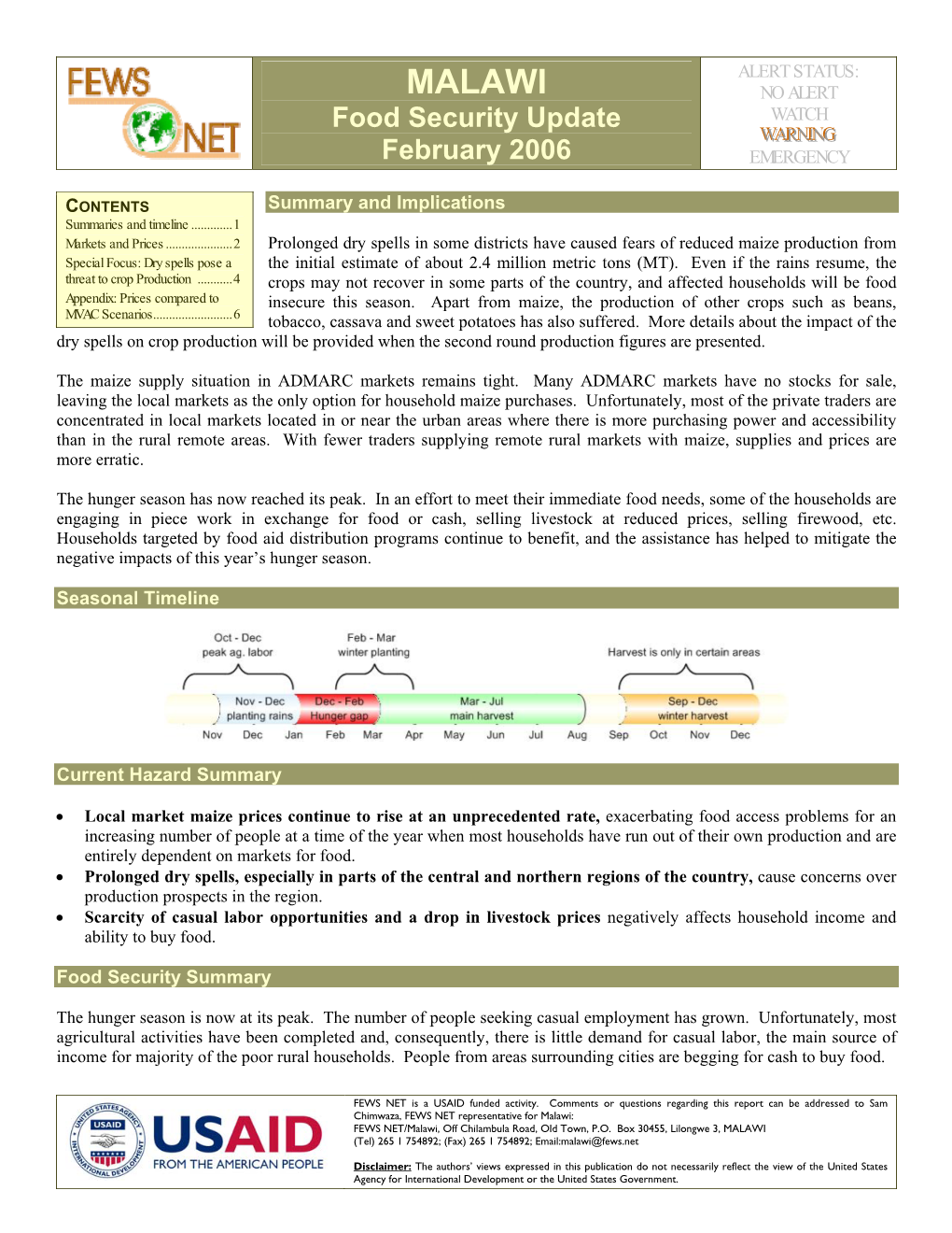 Malawi Food Security Update, February 2006