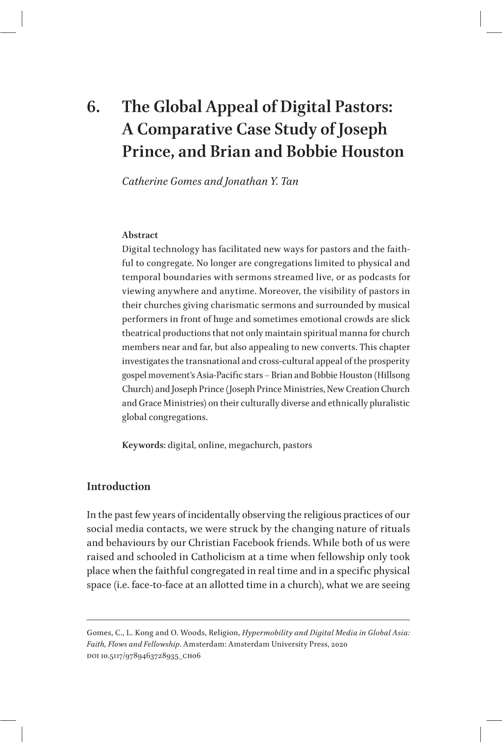 6. the Global Appeal of Digital Pastors : a Comparative Case Study of Joseph Prince, and Brian and Bobbie Houston