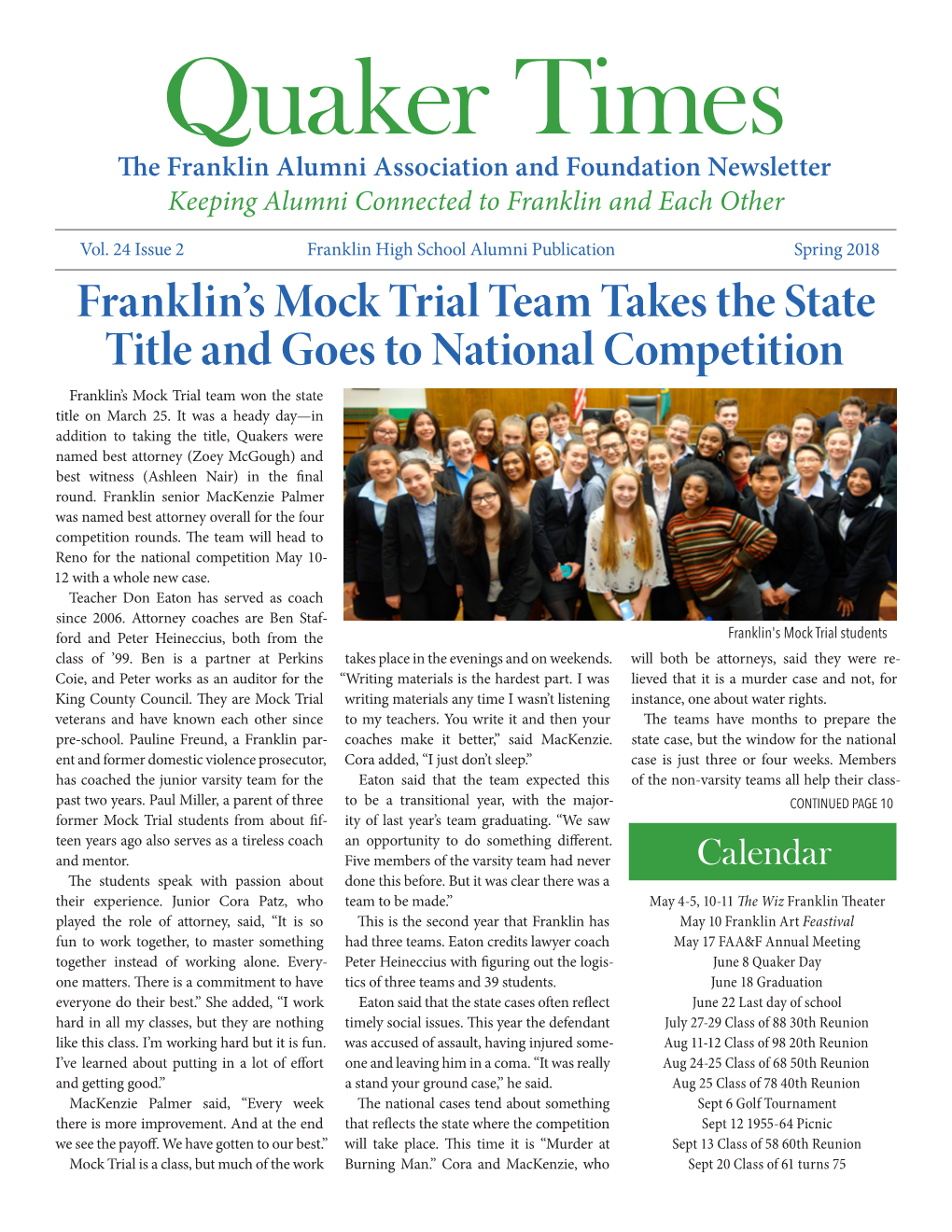 Franklin's Mock Trial Team Takes the State Title and Goes to National