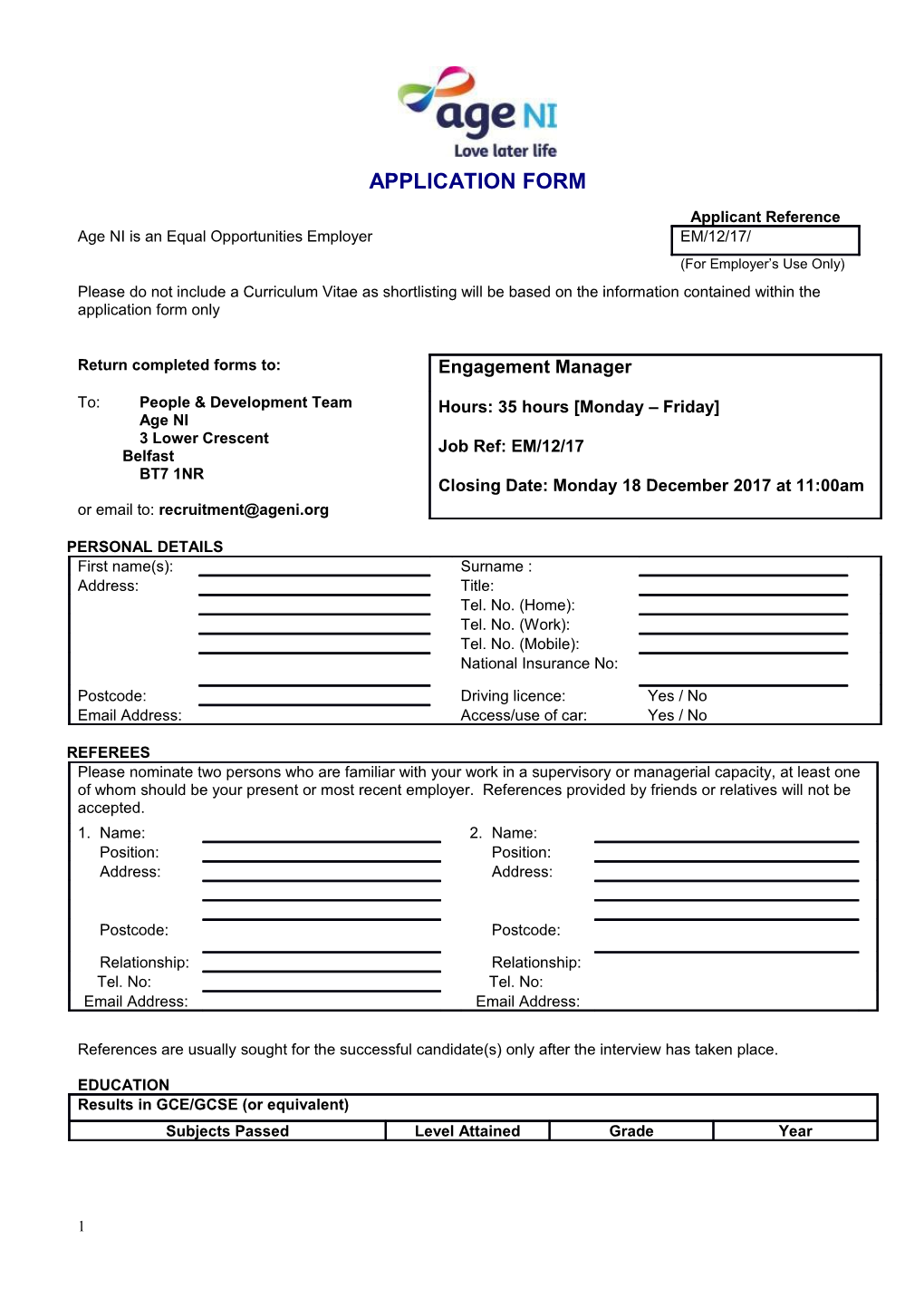 Application Form s2