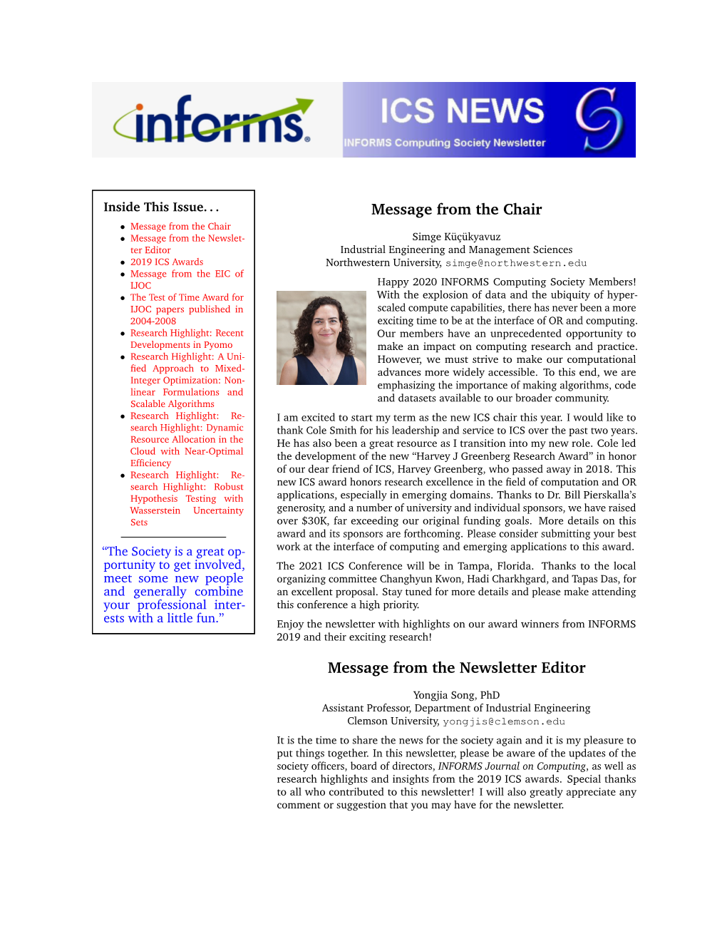 ICS Newsletter: Is Given at Most Every Two Years