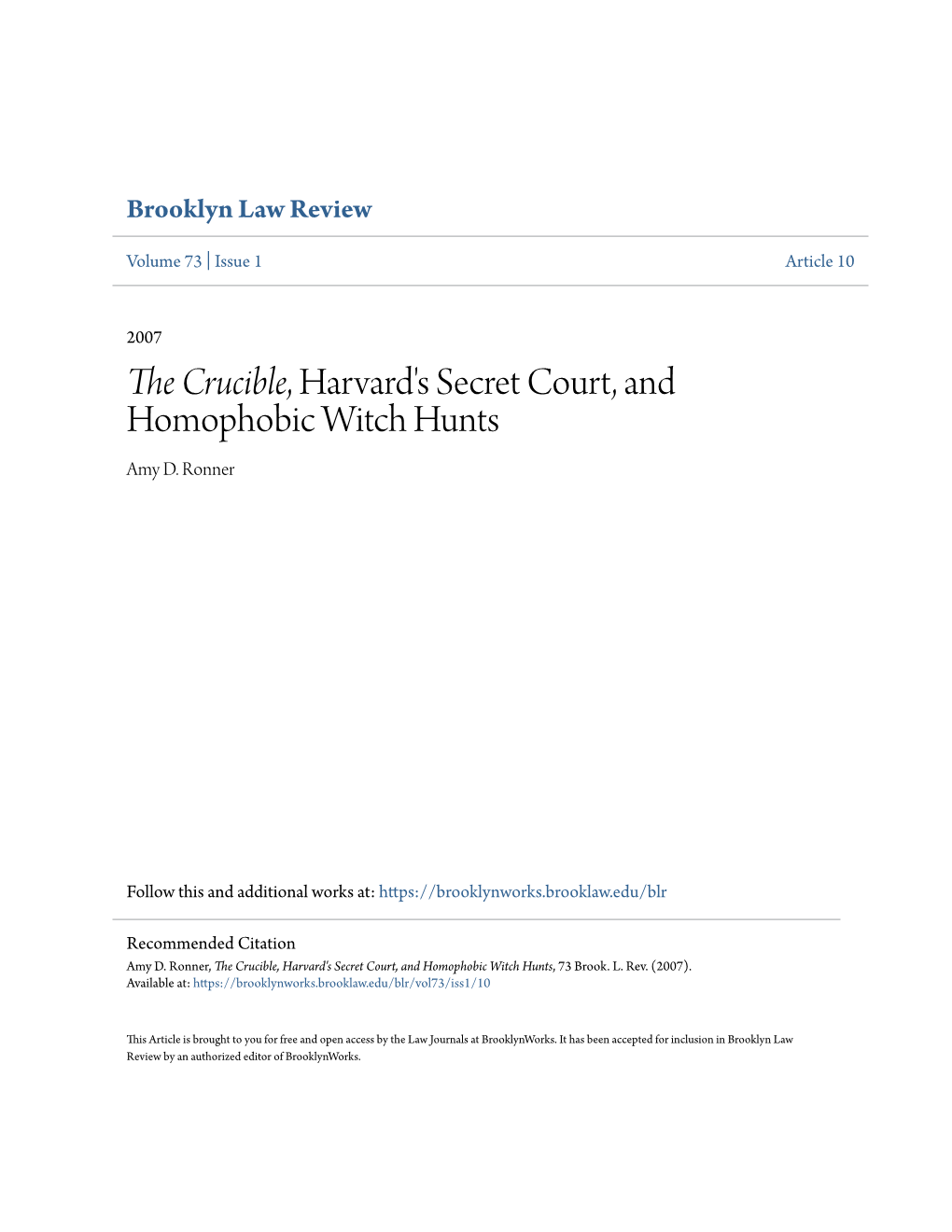 The Crucible, Harvard's Secret Court, and Homophobic Witch Hunts Amy D