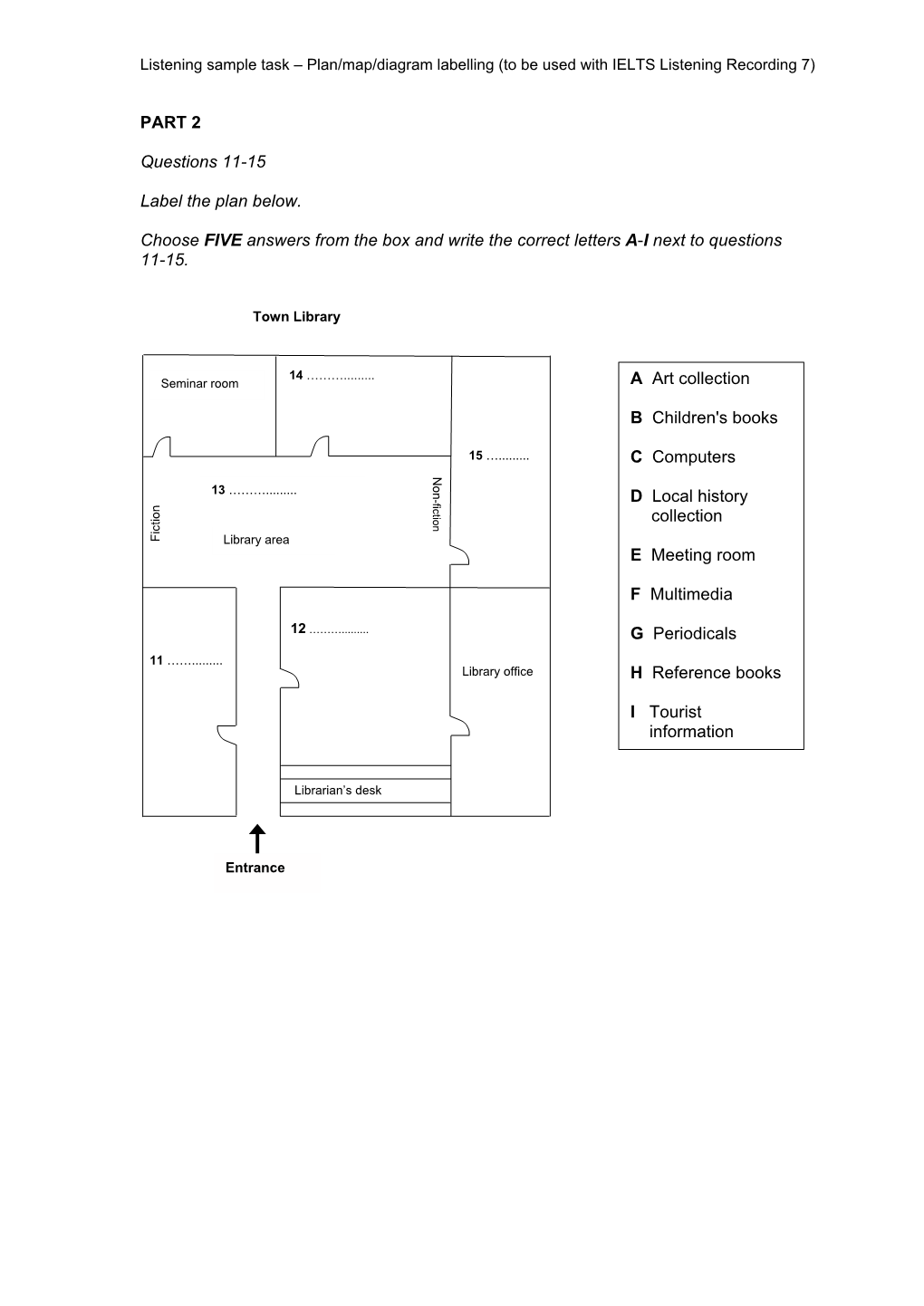 Listening Sample Task – Plan/Map/Diagram Labelling (To Be Used with IELTS Listening Recording 7)