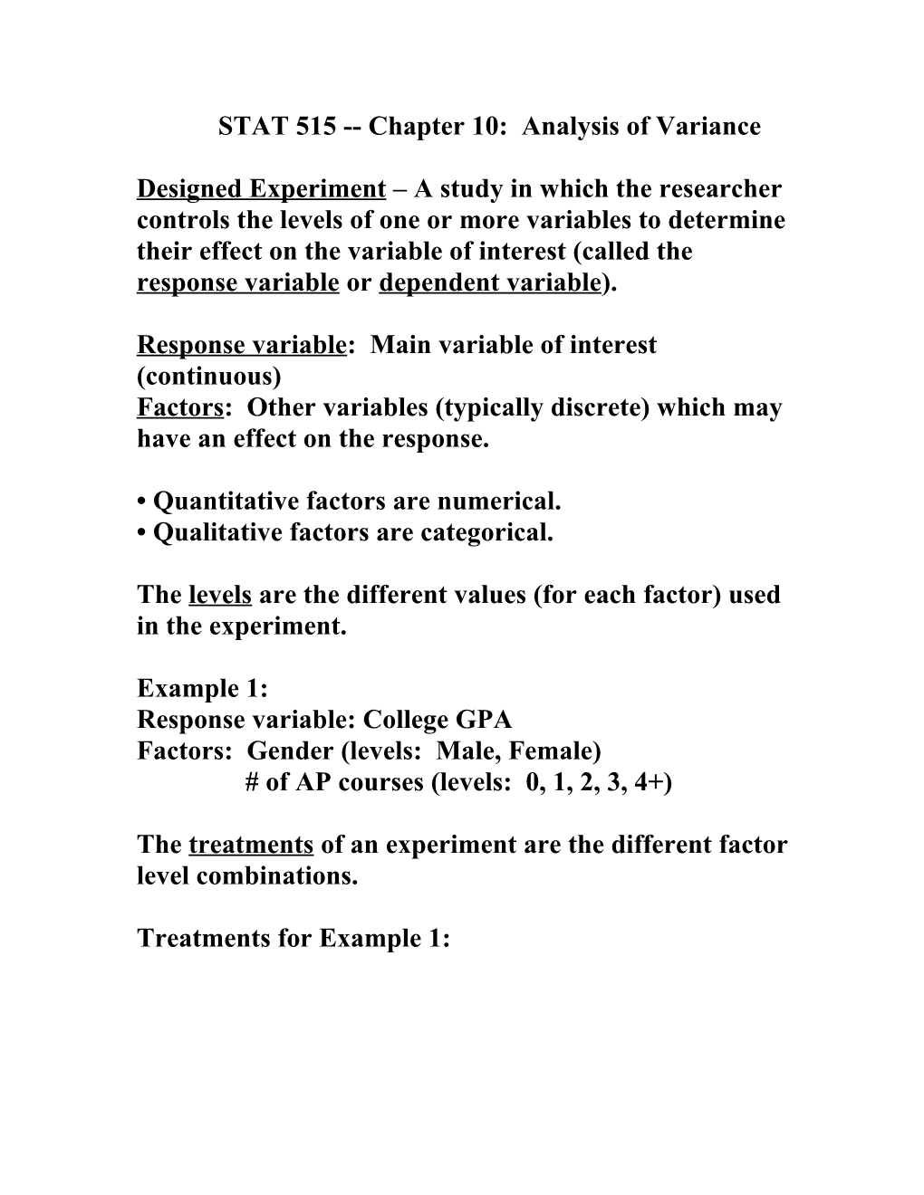 STAT 515 Chapter 10: Analysis of Variance