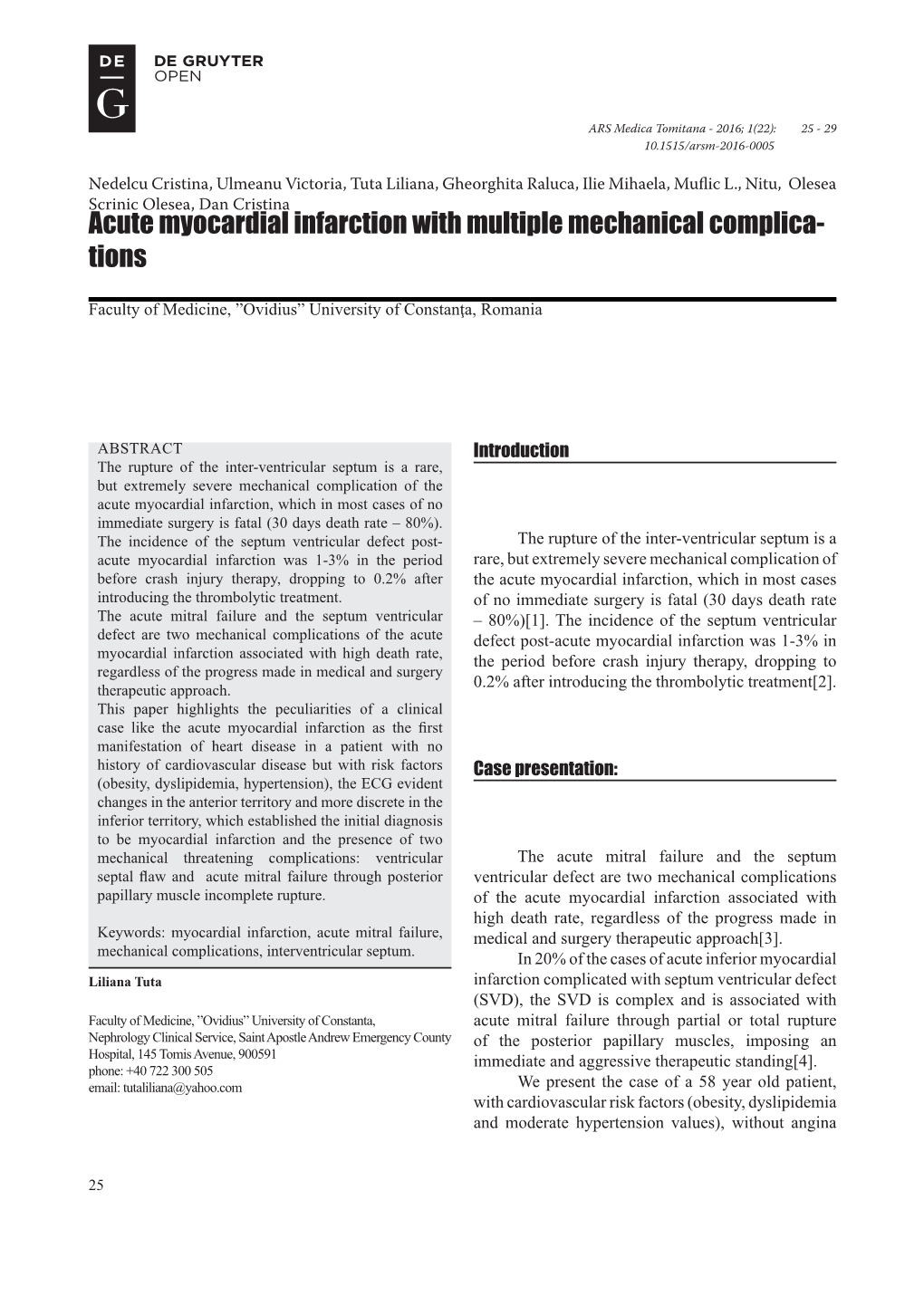 Acute Myocardial Infarction with Multiple Mechanical Complica- Tions