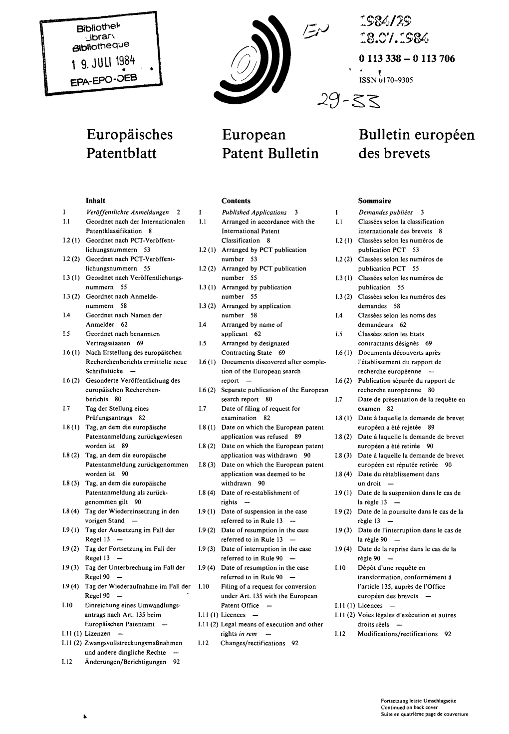 European Patent Bulletin 1984/29