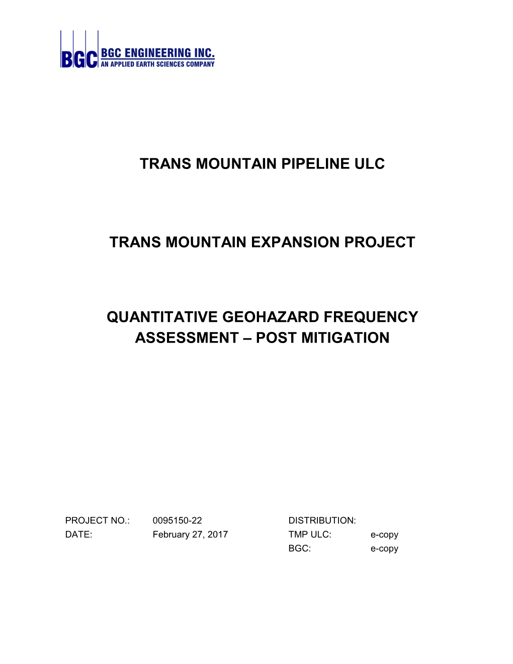 Trans Mountain Attachment 1 Condition 16 Final.Docx Page Iii BGC ENGINEERING INC