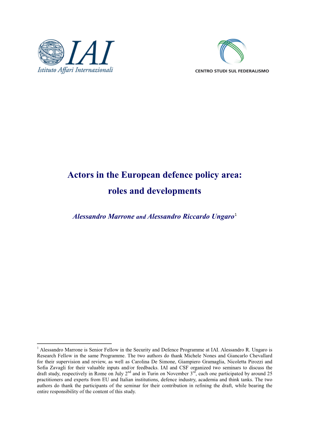 Actors in the European Defence Policy Area