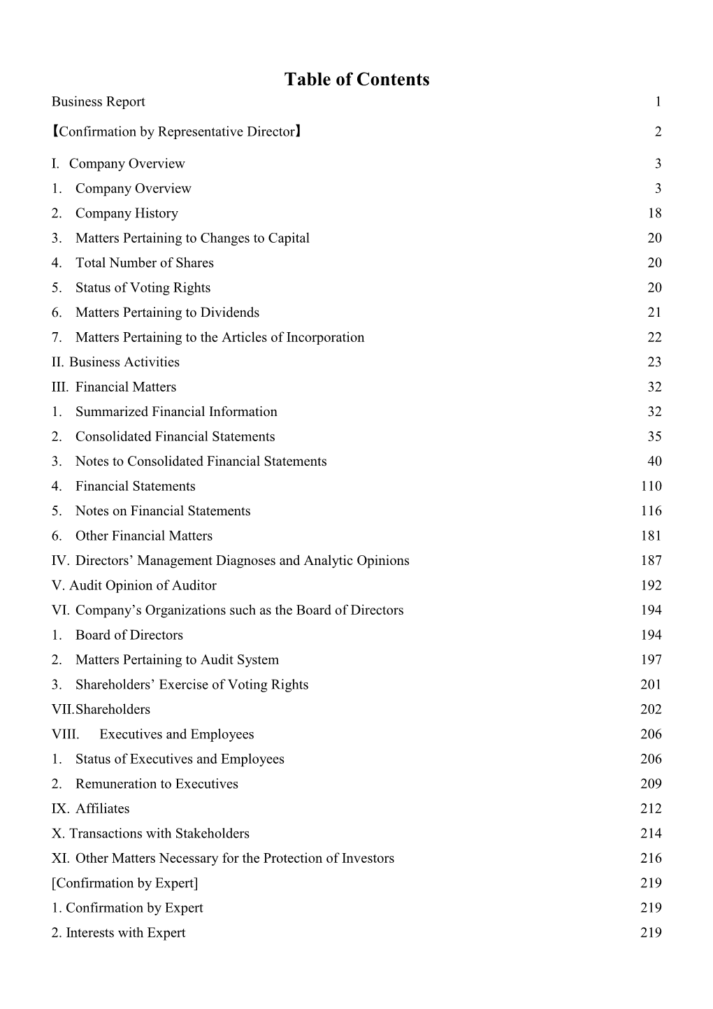 Table of Contents Business Report 1