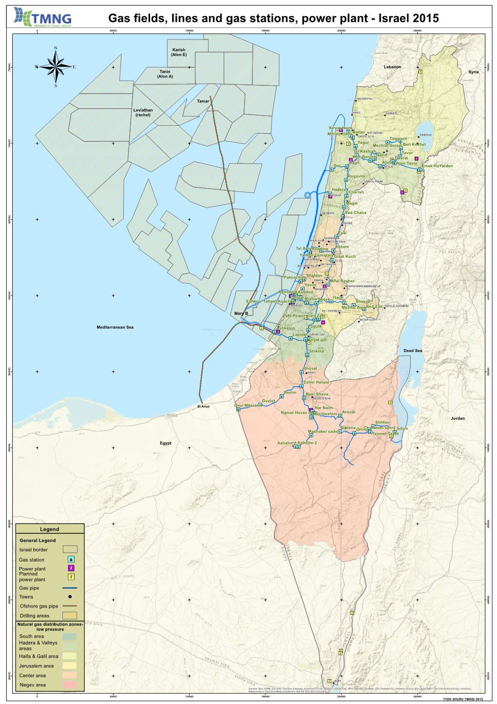 Gas Fields, Lines and Gas Stations, Power Plant - Israel 2015
