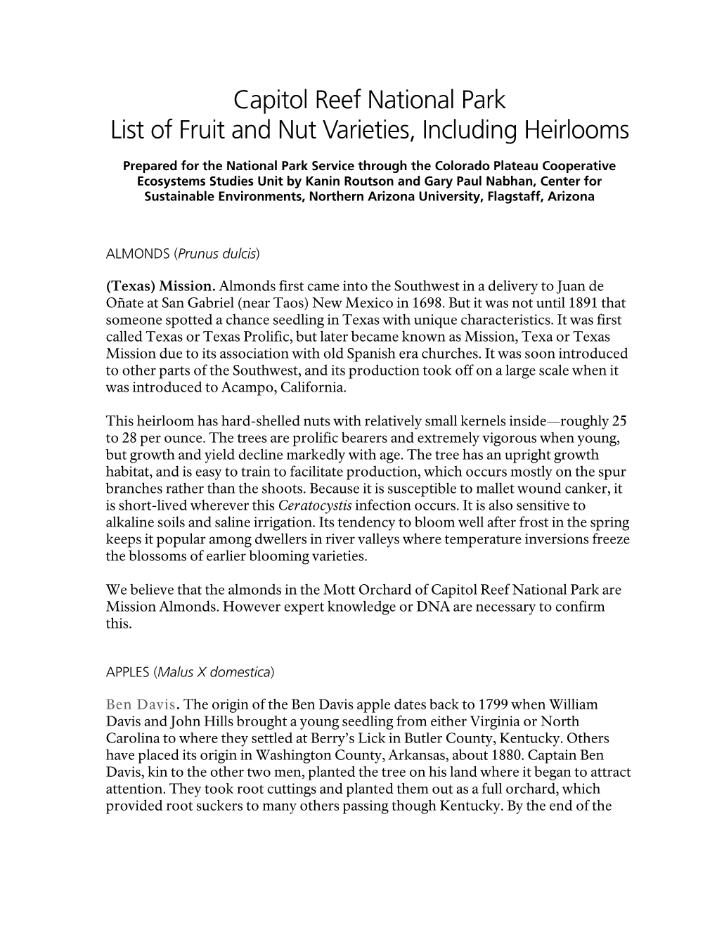 Fruit and Nut Varieties, Including Heirlooms