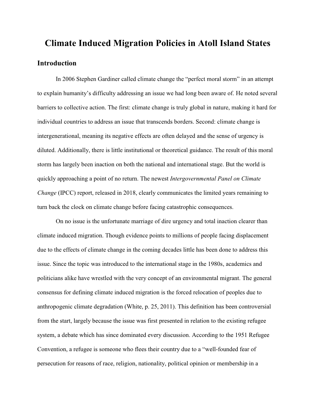 Climate Induced Migration Policies in Atoll Island States