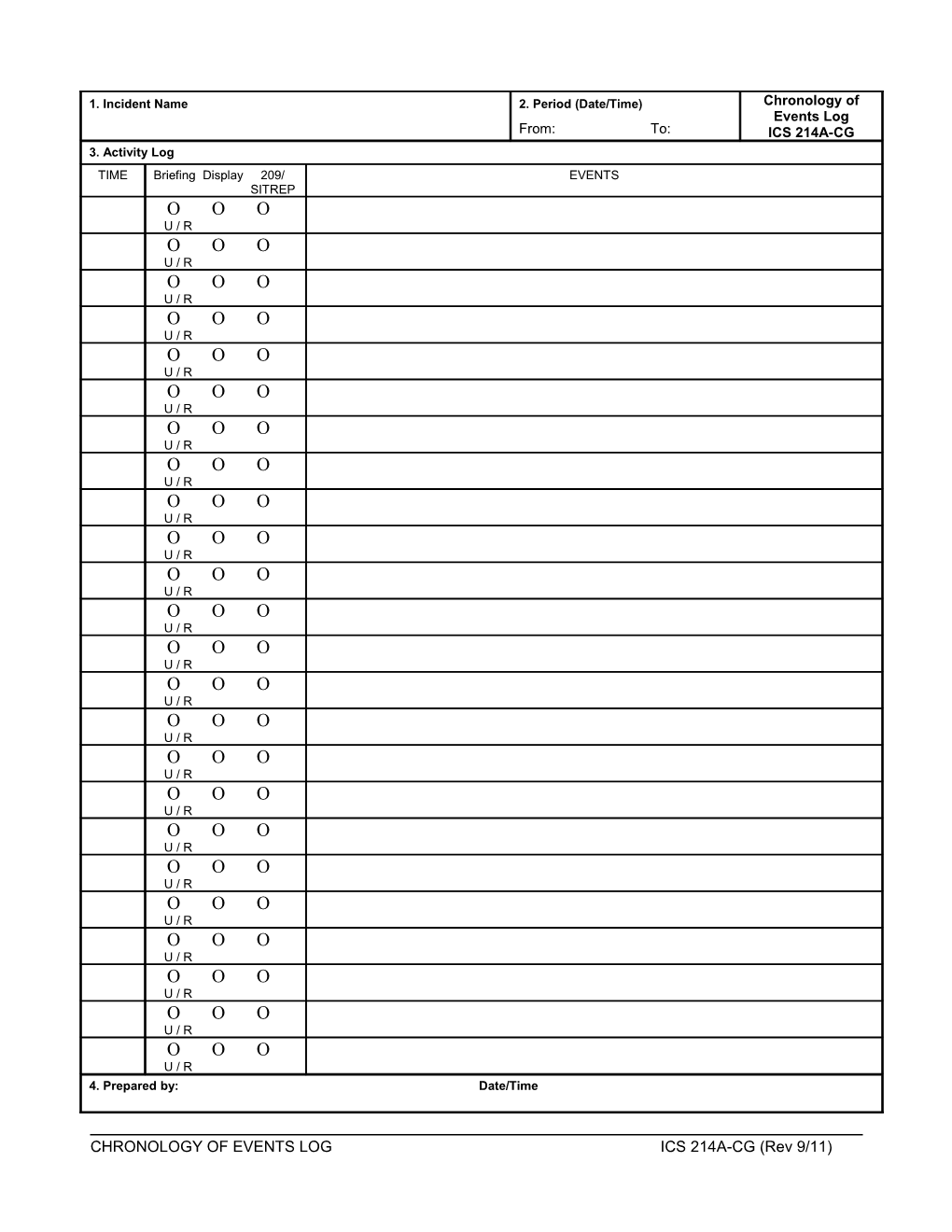 Chronology of Events Log (Ics Form 214A-Cg)