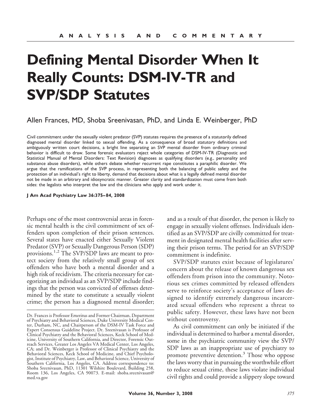 Defining Mental Disorder When It Really Counts: DSM-IV-TR and SVP/SDP Statutes