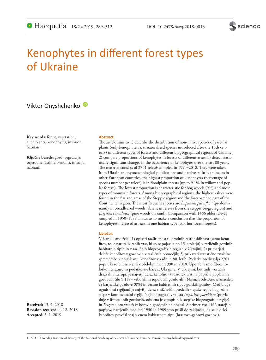 Kenophytes in Different Forest Types of Ukraine