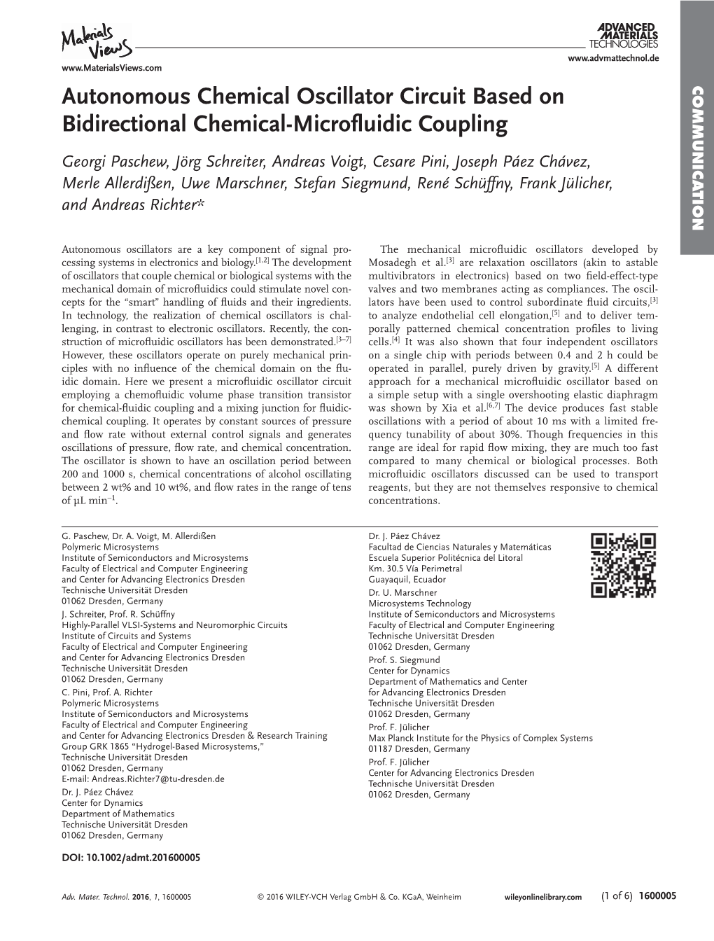 Autonomous Chemical Oscillator Circuit Based on Bidirectional