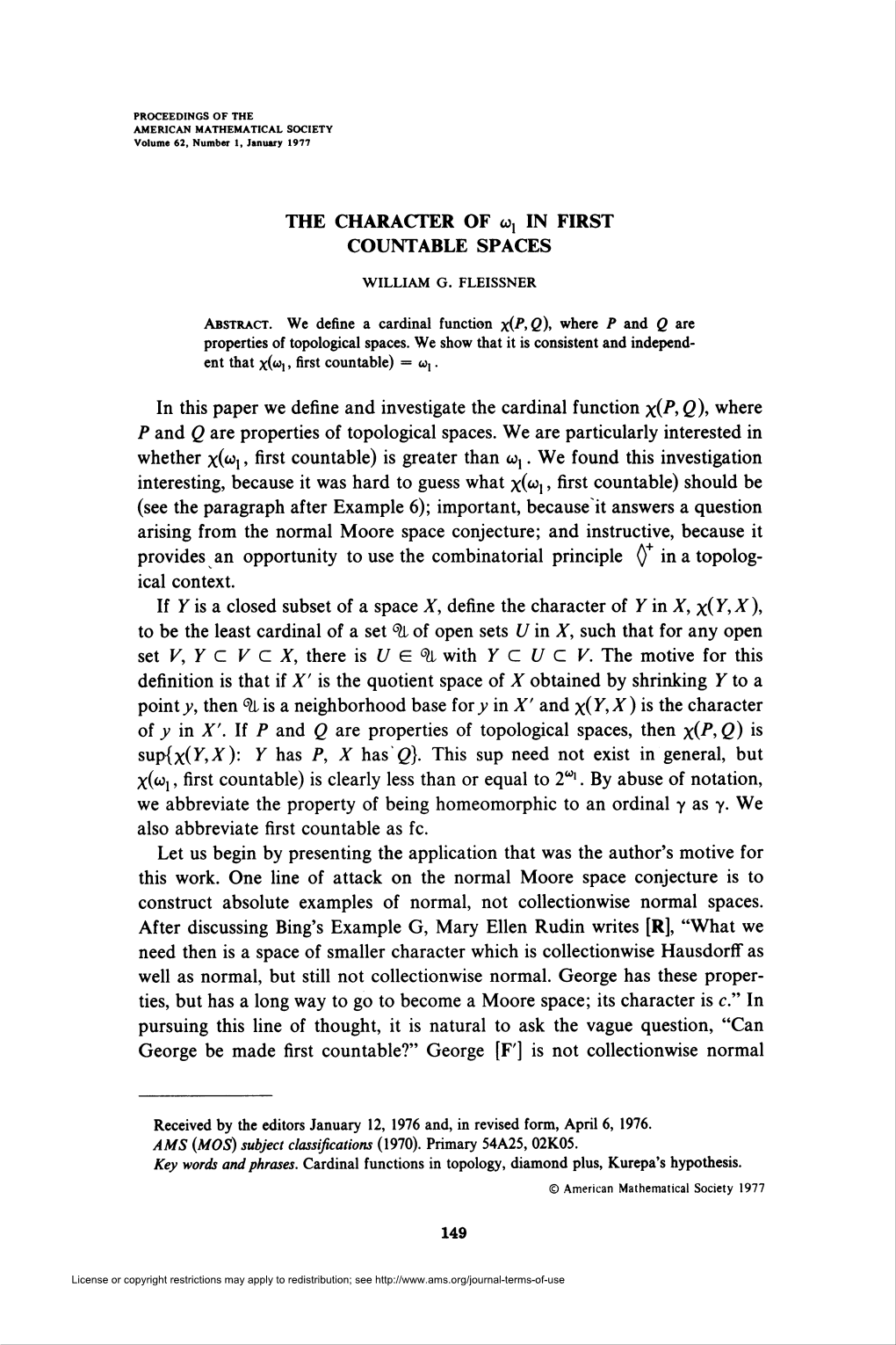 THE CHARACTER of To, in FIRST COUNTABLE SPACES