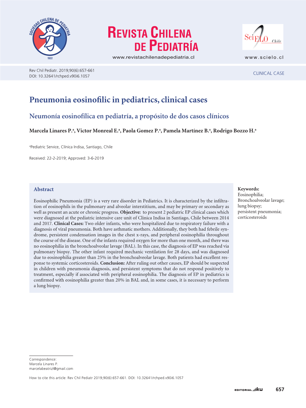 Neumonía Eosinofílica En Pediatría, a Propósito De Dos Casos Clínicos