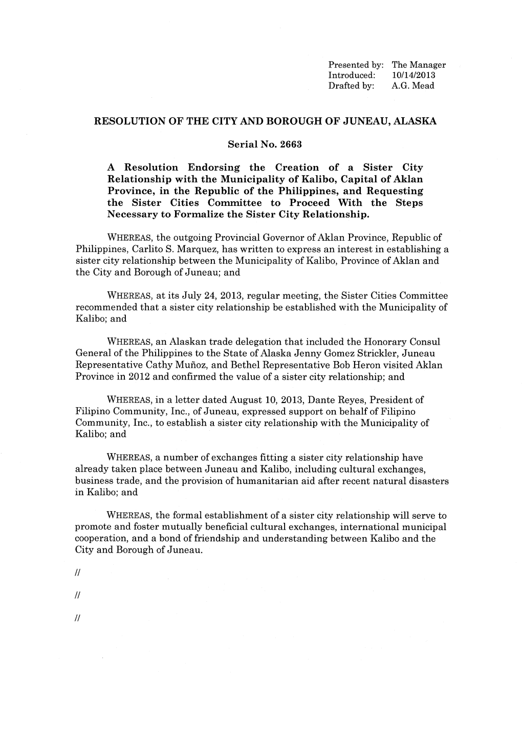 Resolution of the City and Borough of Juneau, Alaska