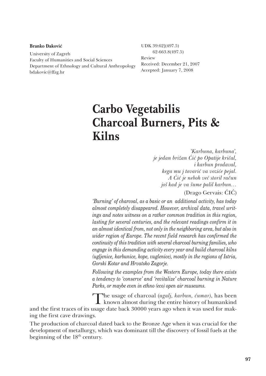 Carbo Vegetabilis Ugljenari–Kope–Vuglenice