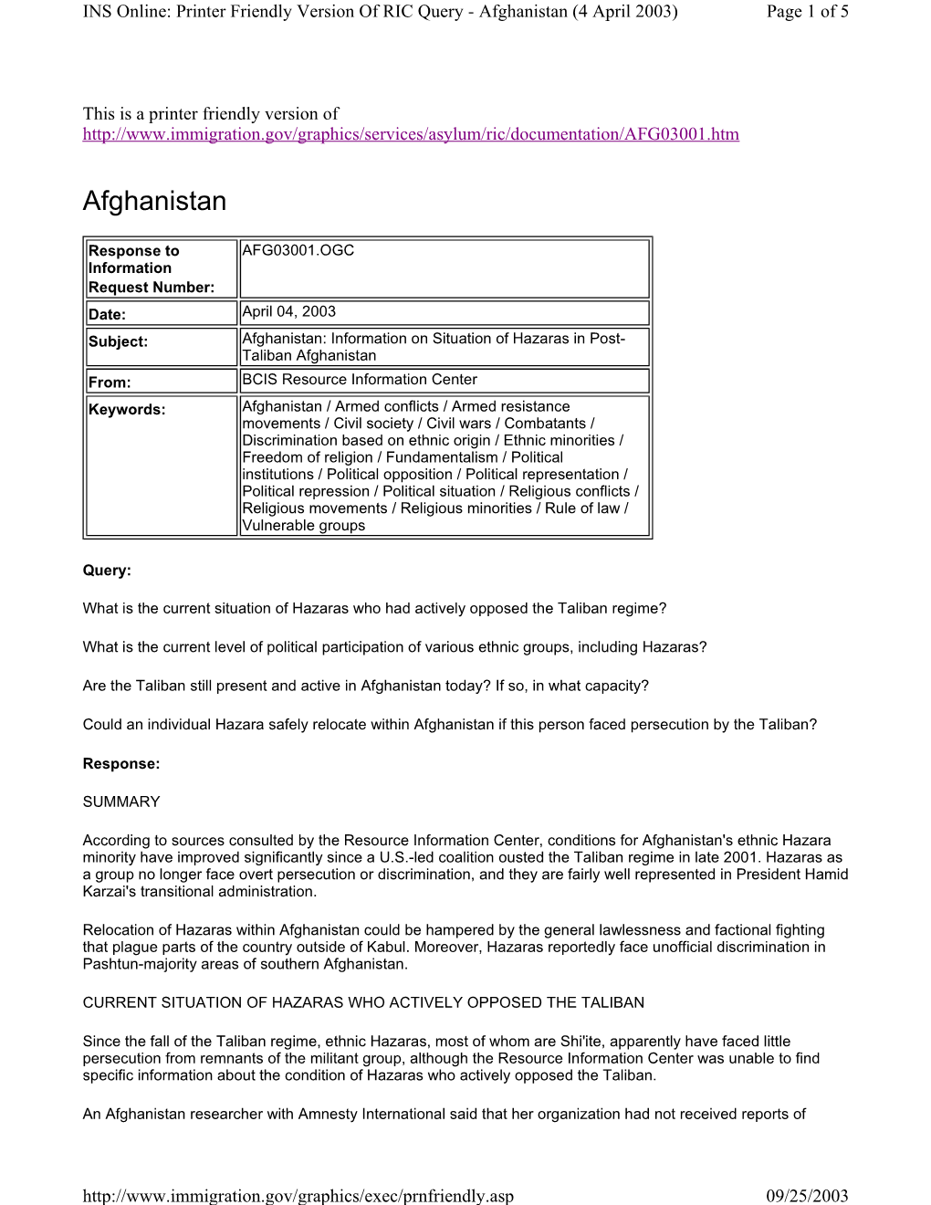 Afghanistan (4 April 2003) Page 1 of 5