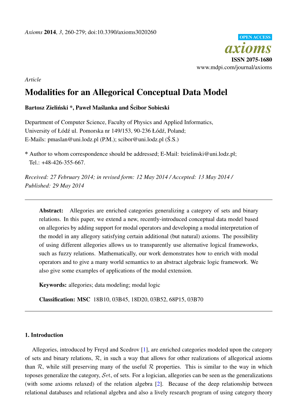 Modalities for an Allegorical Conceptual Data Model
