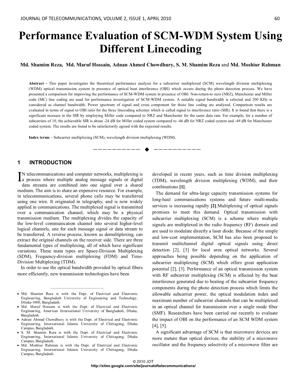 Performance Evaluation of SCM-WDM System Using Different Linecoding