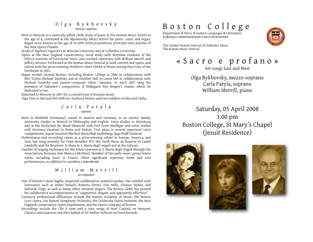 Boston College «Sacro E Profano»