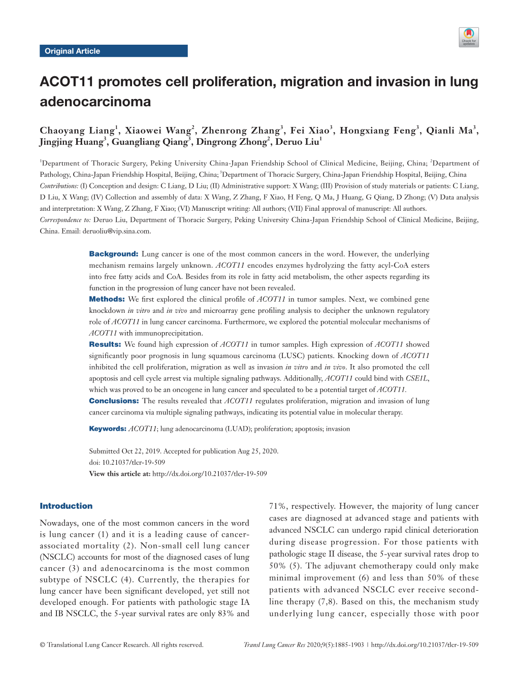 ACOT11 Promotes Cell Proliferation, Migration and Invasion in Lung Adenocarcinoma